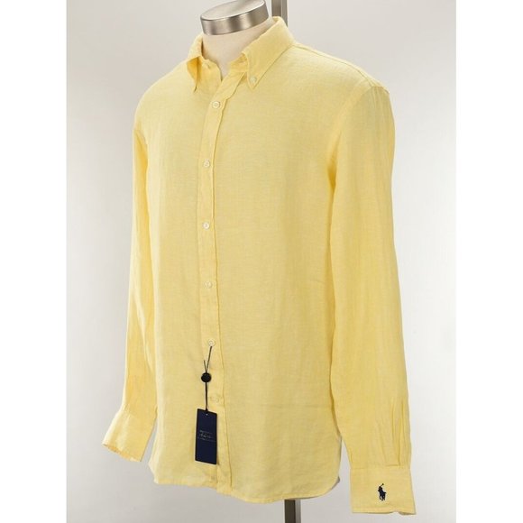 POLO RALPH LAUREN Yellow Chambray Linen Custom Fit Long Sleeve Shirt XL NWT